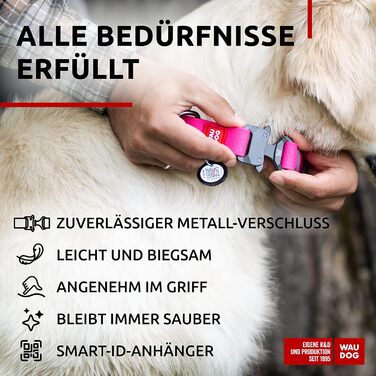 Водонепроникний нашийник для собак WAUDOG: великі, середні та малі породи. Регульований, металевий замок, ширина 25 мм, довжина 31-49 см, рожевий колір