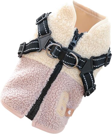 Зимова куртка для собак з флісовою підкладкою - одяг для тварин з отвором для повідка, тепла куртка для холодної погоди, для маленьких та середніх собак, осінь, прогулянки (рожевий та білий)