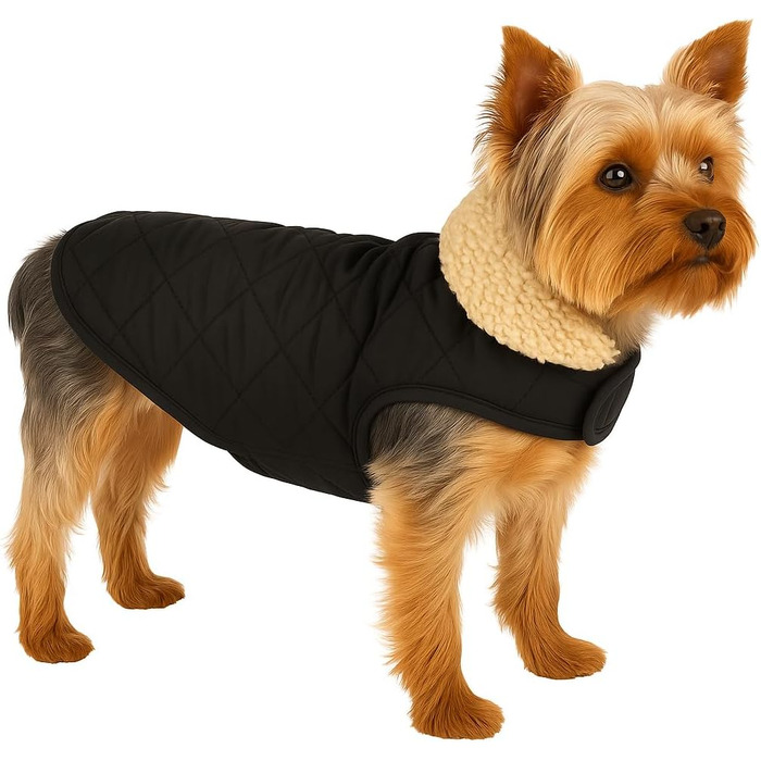 Теплий зимовий одяг для собак Flamingo Bonnie чорного кольору. Розміри: A: 55 см, B: 40–48 см, C: 68–74 см. Преміум-якість, водовідштовхуючий, можна прати при 30°C, на липучці, з плюшевою підкладкою.