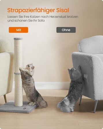 Дряпка для котів Feandrea, 85 см, дряпка-стійка, котячий комплекс, дряпка з сизалю, з плюшевим м'ячиком та дзвіночком, таубенграу PCA040G01