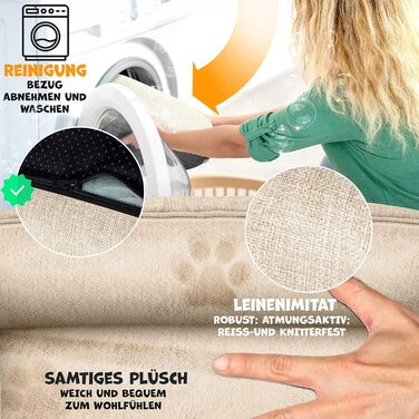 Лежак для собак Lovpet Chiller XL 110x75x27 см, знімний чохол, миска та 3 кісточки, для малих, середніх і великих порід, бежевий