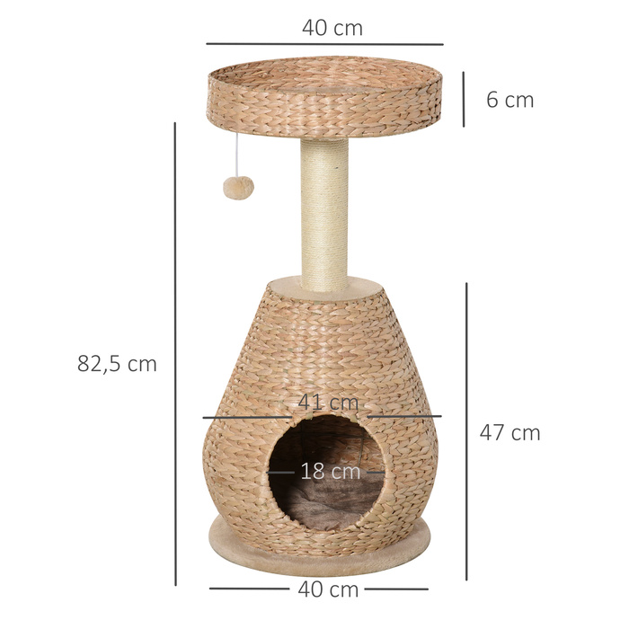 PawHut Cat Tree з котячою печерою 82,5H см, іграшка з сизалю та м'ячем для маленьких котів, стайня та кольорова в жовтому кольорі