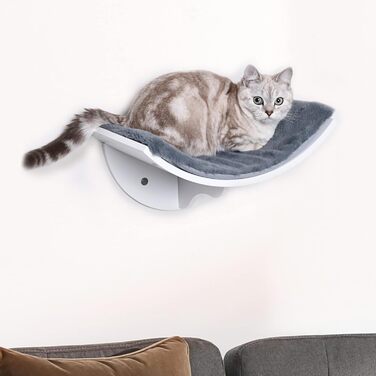 PawHut лежак для котів на стіну, котяче ліжко з МДФ, білий+сірий, 41x28x21 см, плюш, настінне кріплення