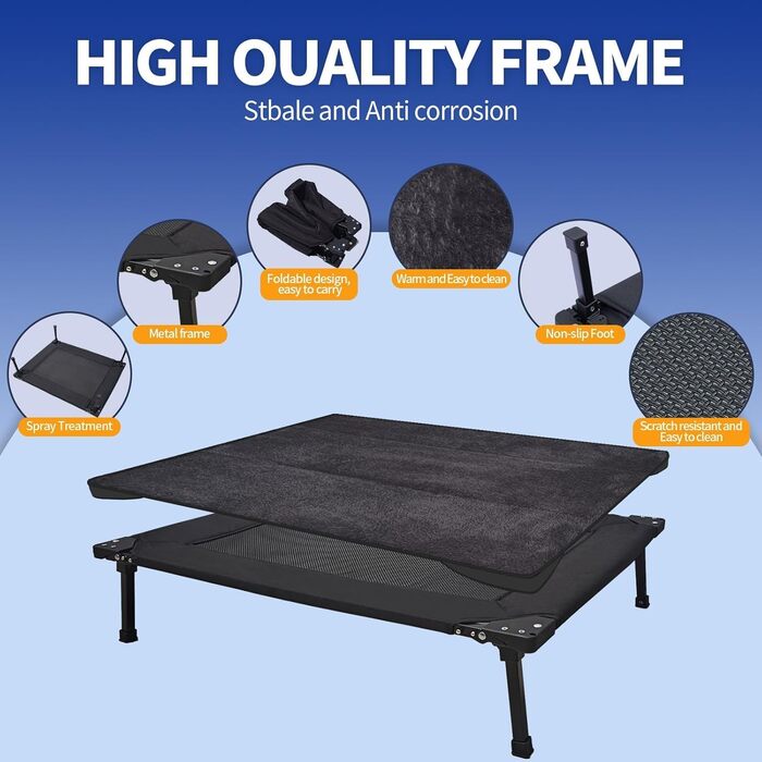 Охолоджуване ліжко для собак Pozico, складане, з металевим каркасом та дихаючою сіткою, для собак та котів, чорне, розмір L (83x66x20)