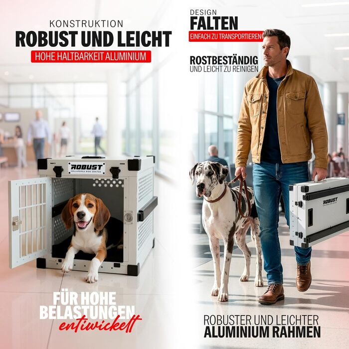 Міцна переносна переноска для собак, складана, для всіх порід – легка алюмінієва переноска з посиленими кутами | Сумка-переноска для собак, для дому, автомобіля, подорожей та авіаперельотів (Білий, L)