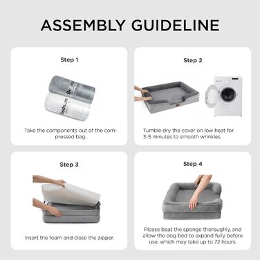 Ортопедичне ліжко для собак BEDSURE - 106x80 см, сіре. Зручне диван-лежанка для великих собак з ефектом пам'яті, антиковзаюче, миється. Розміри: 106 x 80 x 17 см