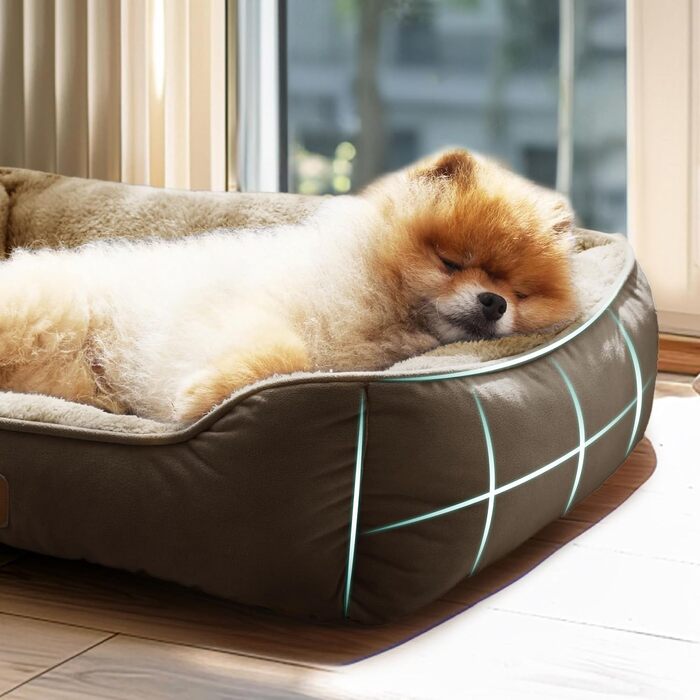 Ліжко для кота BEDSURE велике, миється - 63.5x53 см, неслизьке, для собак маленьких порід, квадратне ліжко-кошик з м'яким бордюром (63.5 x 53 см, Колір: Коричневий)