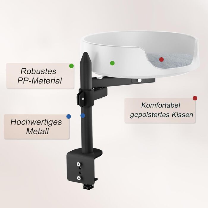 Регульоване котяче ліжко для столу, 360° обертання, 2 регульовані підлокітники, подушка для домашніх тварин