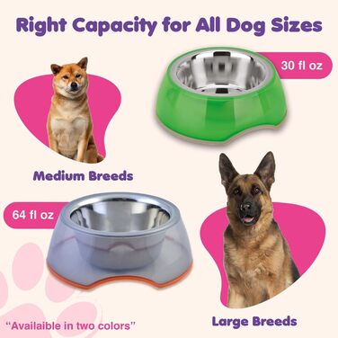 Набори мисок для собак та котів з нержавіючої сталі та прозорого пластику (2 шт.) - великі, нековзні, стійкі миски для води та їжі, 1900 мл, придатні для миття в посудомийній машині