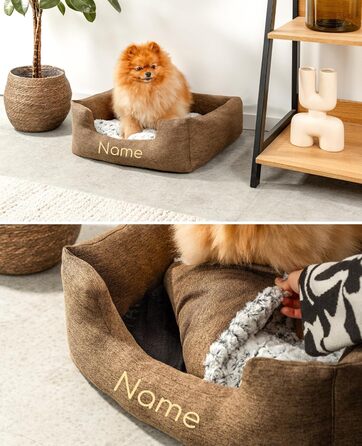 Крісло-гніздишко для собак Lionto з м'яким двостороннім подушкою, затишне ліжко для домашніх тварин у меланжевому дизайні з глибоким входом для собак та котів будь-якого розміру, 60x50 см, м'яке собаче ліжко, коричневе (з написом), розмір L 60 x 50 x 22 с