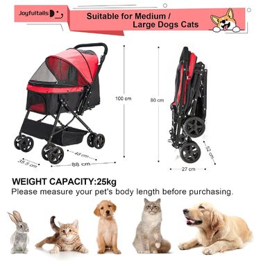 Складаний візок для собак та котів до 20 кг, червоний