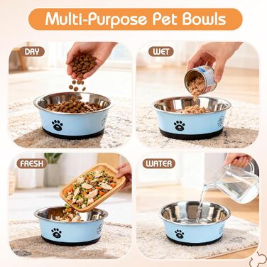 Набори мисок для собак та котів з нержавіючої сталі з силіконовим дном, 2 шт. (блакитні)