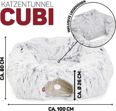 Канадський кіт | Преміум тунель для котів CUBI, XXL тунель з місцем для сну, з м'яким лежаком, для великих котів, 100 x 80 x 26 см (Сірий)