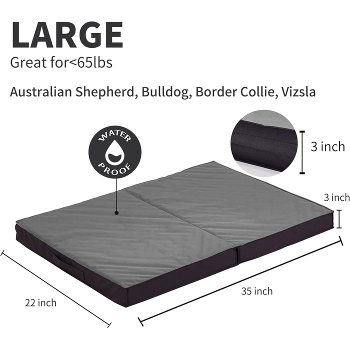 Ортопедичне собаче ліжко для великих собак, вологостійке, портативне, знімний чохол, складне, довговічне, 104.1 см, для будь-якої погоди (Сірий)