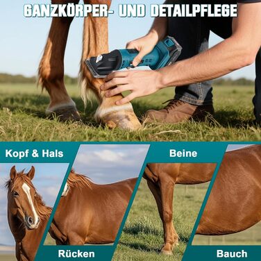 Професійна акумуляторна машинка для стрижки коней 500W | 2 батареї 2500mAh | 6 швидкостей | 2400 обертів/хв | Сумісна з Makita 18V