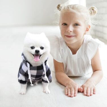 Пуловер для собак з візерунком, м'який фліс, капюшон, кишеня на блискавці, зимовий теплий одяг, бавовна, розміри S-5XL (3-Large, чорний та білий в клітинку)