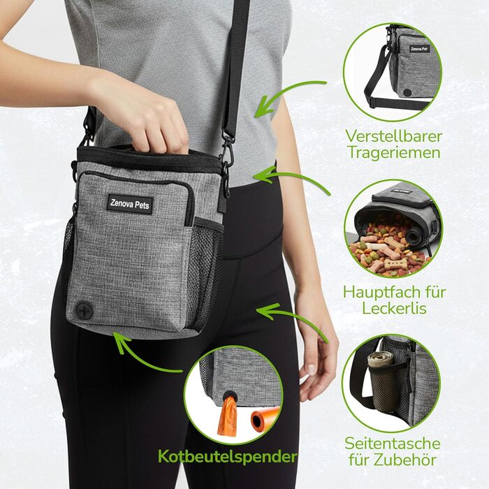 Сумка для ласощів для собак – практична сумка для тренувань з додатковим поясом – сумка для корму для собак, сумка для тренувань та прогулянок – міцна, водостійка сумка для ласощів для собак для подорожей