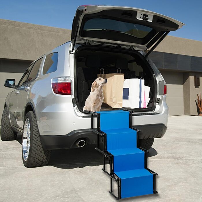 Рампа для собак Homewell - складана, до 70 кг, регульована - для малих, середніх, великих та хворих собак - легка у зберіганні (блакитна)