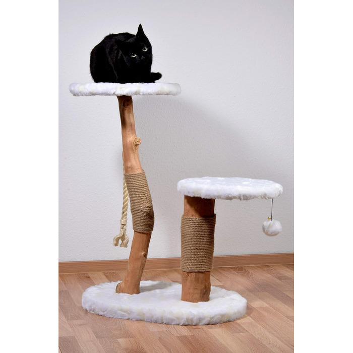 Дерев'яна кігтеточка для котів Dobar® 35290FSCe Design - з джутовою обробкою та іграшкою, Ø 50 x 72-82 см, Колір: Браун (Holly)
