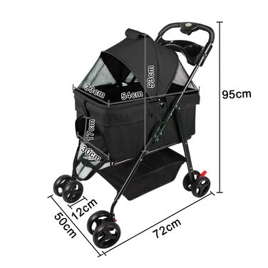 Візок для собак та котів OHMG Hundebuggy, до 25 кг, чорний, з сітчастим вікном та тримачем для напоїв