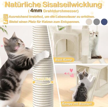 Драбина-кіготь для котів Naizy K1138, XXL, 49x41x93 см, з сизалевими стовпчиками та будиночком, блакитна