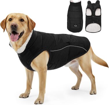 Зимовий теплий одяг для собак - водонепроникний теплий куртка з флісовою підкладкою, світловідбиваючий, чорний, L