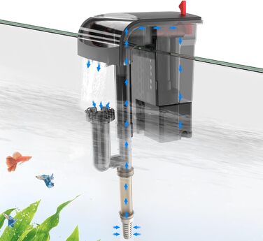 Акваріумний фільтр Fishkeeper: Зовнішній фільтр з Bio-Rad, регульована продуктивність, фільтр-рюкзак для акваріума, з поверхневим скиммером, 8W (5W, 300 л/год)