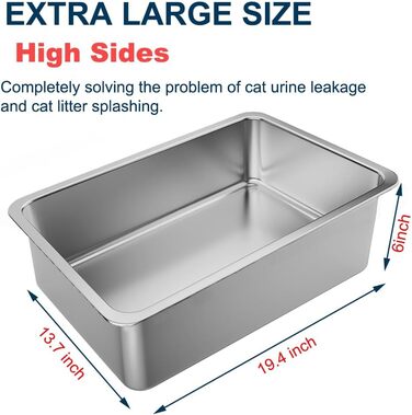 Великий лоток для котів з нержавіючої сталі 50x35x15 см, набір 4 шт, XXL котяча туалетна коробка, антипригарна поверхня, легке очищення, без запаху