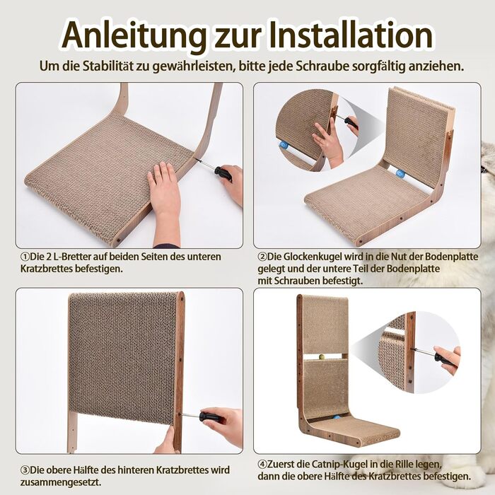 Кігтеточка для котів L-подібна з іграшкою, з картону, 69 см