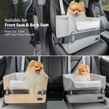 Автокрісло для собак Petsfit - стабільне та безпечне автокрісло для маленьких собак, з кріпленням для ременя безпеки, зручне ліжко-кошик з миючим плюшевим подушками, шкіряне сіре