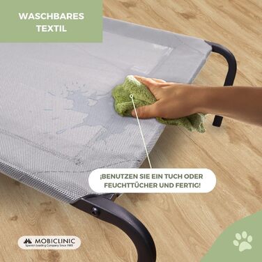 Mobiclinic® Cleo: Підвищене собаче ліжко, сіре, 122x71x21 см. Ізольоване, для внутрішнього та зовнішнього використання, міцне, легко миється, без інструментів, до 60 кг