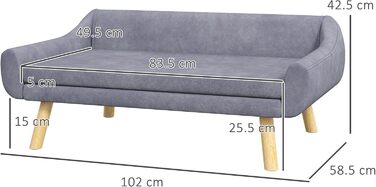 Диван для собак PawHut з м'яким подушкою, лежанка для тварин з дерев'яним каркасом, знімний та пральний чохол, для середніх та великих собак (сірий)