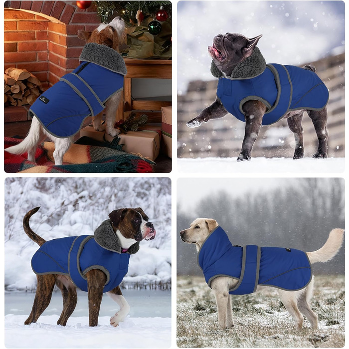 Зимова куртка для собак Dogcheer з флісовим коміром, тепла жилетка для цуценят та собак великих, середніх та малих порід, блакитна (M, обхват грудей 46-62 см, довжина спини 36 см)