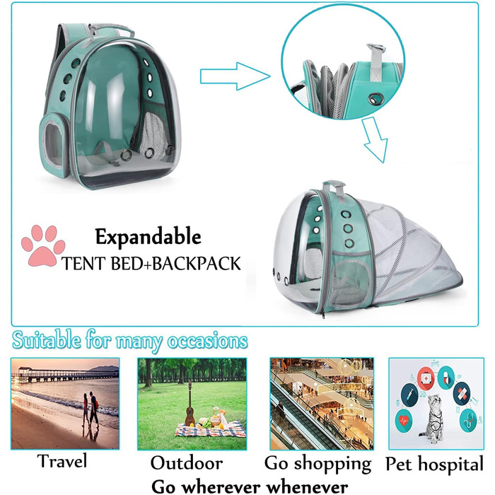 Рюкзак для тварин YUDOXN: переноска для собак та котів. Транспортний рюкзак Bean Green з подовженою спинкою