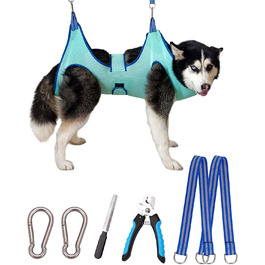 Гамак для грумінгу собак, гамак для догляду за собаками, маленькі породи, триммер для нігтів, гамак для грумінгу з широким ременем (Medium 16 кг, блакитний) 16 кг, блакитний (XX-Large 40 кг, блакитний, дуже великий)