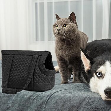 Сумка-переноска для тварин, бавовняна сумка для маленьких собак, легка зимова переноска, для власників собак, сумочка для котів, цуценят, кошенят (Чорна)