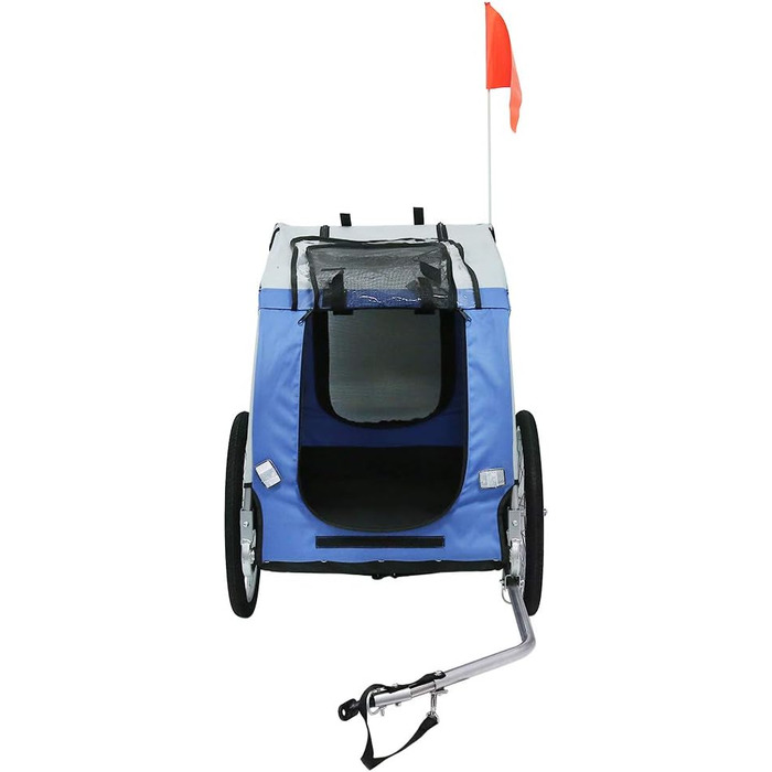 Складаний велопричіп для собак, Oxford-тканина, з ременем безпеки та прапорцем, 137*73*90см (блакитно-сірий)