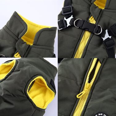 Зимова куртка для собак 2 в 1 з шлейкою, тепла куртка для цуценят та собак маленьких та середніх порід, зелена. Розміри: S (34 см), XL (49 см)