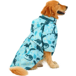 Дощовик для собак HDE, двошаровий, на блискавці, з капюшоном, розмір 3XL, дизайн динозавр