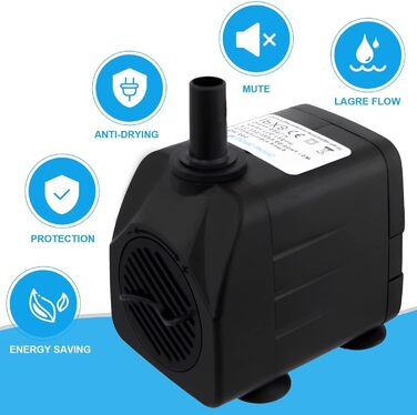 Погружний насос для ставка, фонтану, акваріума Wasserpumpe 1800 л/год, 3 насадки (13/16/19 мм), кабель 1.9м, 10Вт