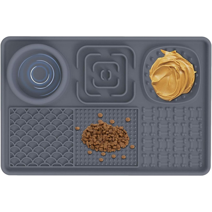 Килимок для собак і котів з силікону з присосками, антипригарний, для ласощів, сірий