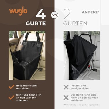 Автокрісло для собак WUGLO Extra Stable - чорне, для малих та середніх порід, водонепроникне, з 4 ременями кріплення