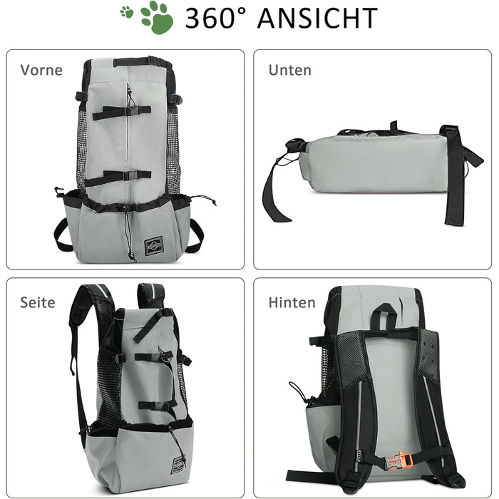 Рюкзак-переноска для собак ALLSOPETS, регульований, сірий шалфей, L