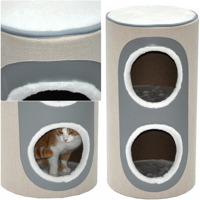 Котячий будиночок-крізьтонна Nanook Nala: стійкий крізьточний комплекс з печерами, 71 см, сизаль, штучна шкіра, бежевий, сірий