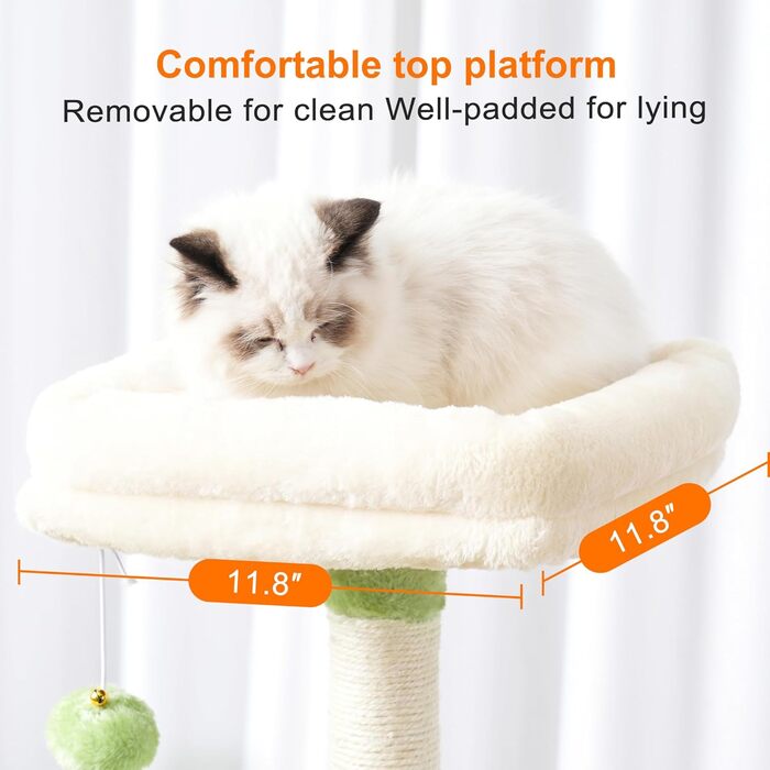 Комплекс для котів Heybly Kratzbaum HCT004SW: Дряпка-будиночок з іграшками, лежаком та сизалевими стовпчиками (43.3 см, зелено-бежевий)