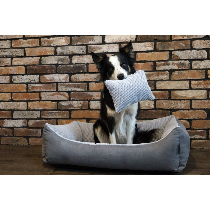 М'яке ліжко для собак Teo 120x100 см, сіре - знімний чохол, кошик для собак середніх порід