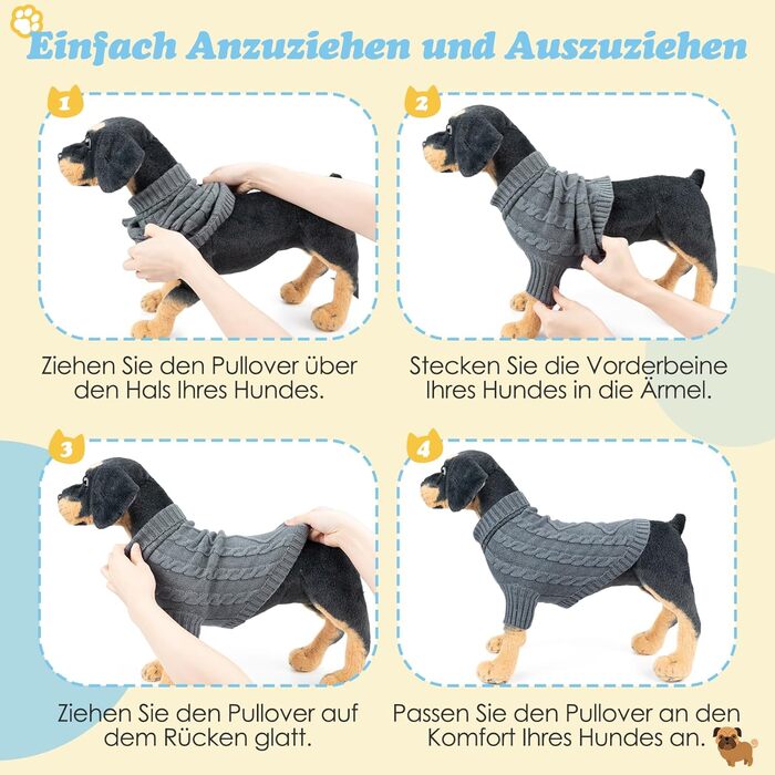Теплий зимовий пуловер для собак з довгим рукавом, з м'яким коміром-горловиною. Підходить для такс, бульдогів, шнауцерів та інших порід.