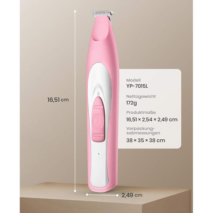 Триммер для собак Oneisall: безшумний, акумуляторний, з LED-підсвічуванням для догляду за лапами, очима, вухами та обличчям (зелений, рожевий)