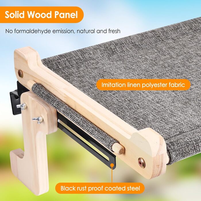 Кігтечка-ліжко для котів на підвіконня, 45x36 см, міцна дерев'яна платформа, з тканиною, для сну та сонячних ванн