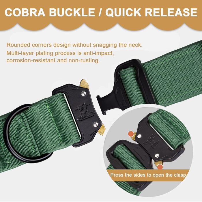 Тактичне обплетене нашийник для собак Vivi Bear, нейлон, контрольний захват, великі породи, зелений (L)